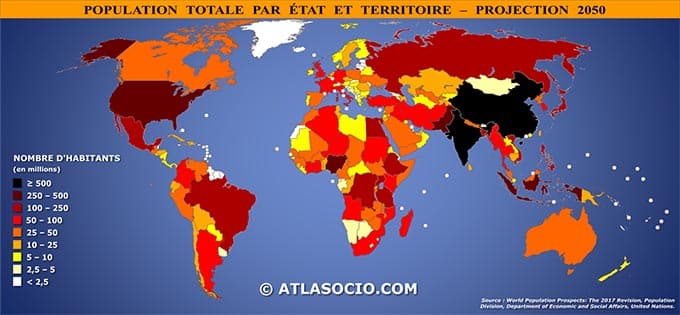 carte du monde population en 2050